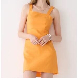 J. Crew Linen Mini Dress Womens 6 Orange Sherbet Square Neck A Line Vacation